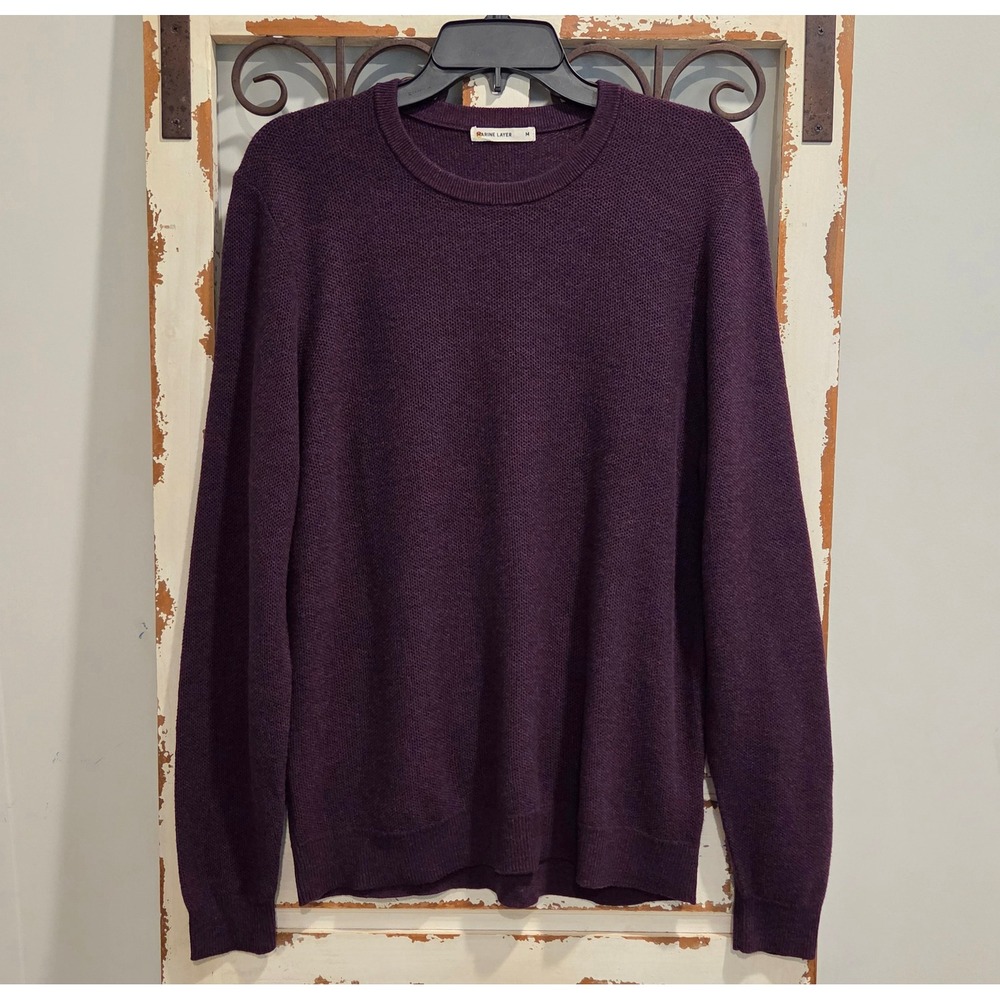 Marine Layer Mens M Purple Cotton Merino Wool Waffle Knit Crewneck Sweater